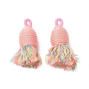 Ciucure mare din bumbac si polyester 32-37x11-12mm - roz multicolor
