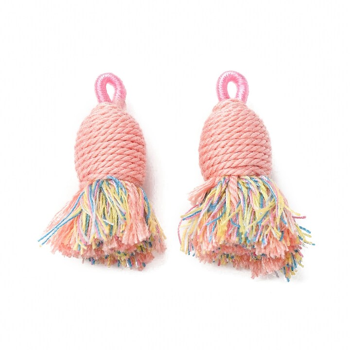 Ciucure mare din bumbac si polyester 32-37x11-12mm - roz multicolor