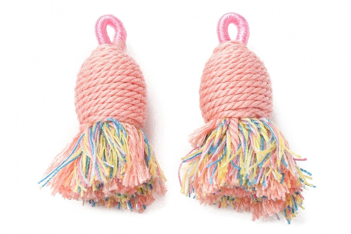 Ciucure mare din bumbac si polyester 32-37x11-12mm - roz multicolor