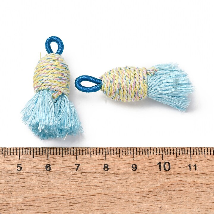 Ciucure mare din bumbac si polyester 32-37x11-12mm - albastru multicolor