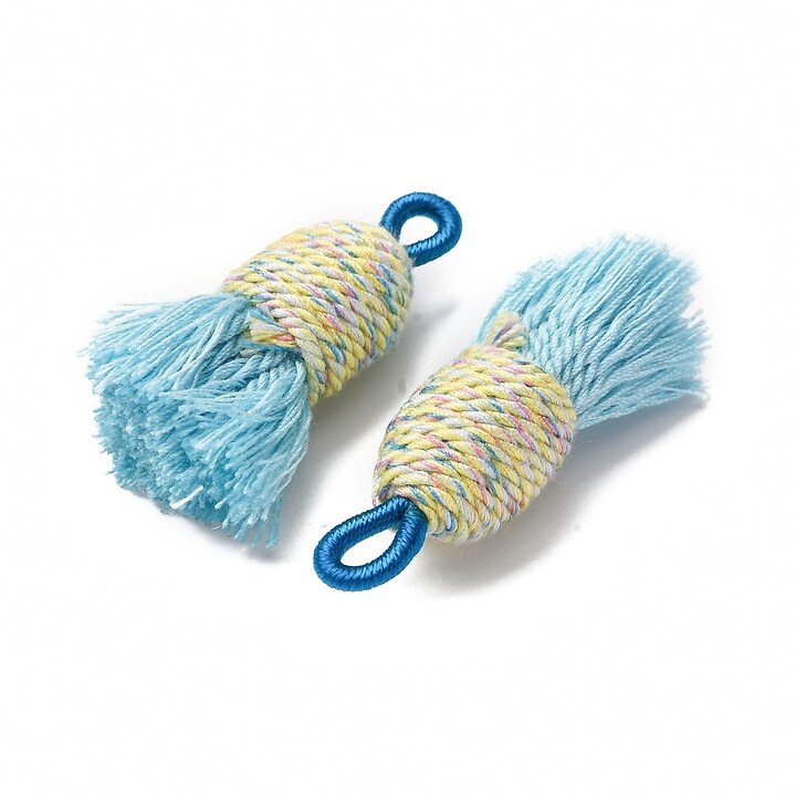 Ciucure mare din bumbac si polyester 32-37x11-12mm - albastru multicolor