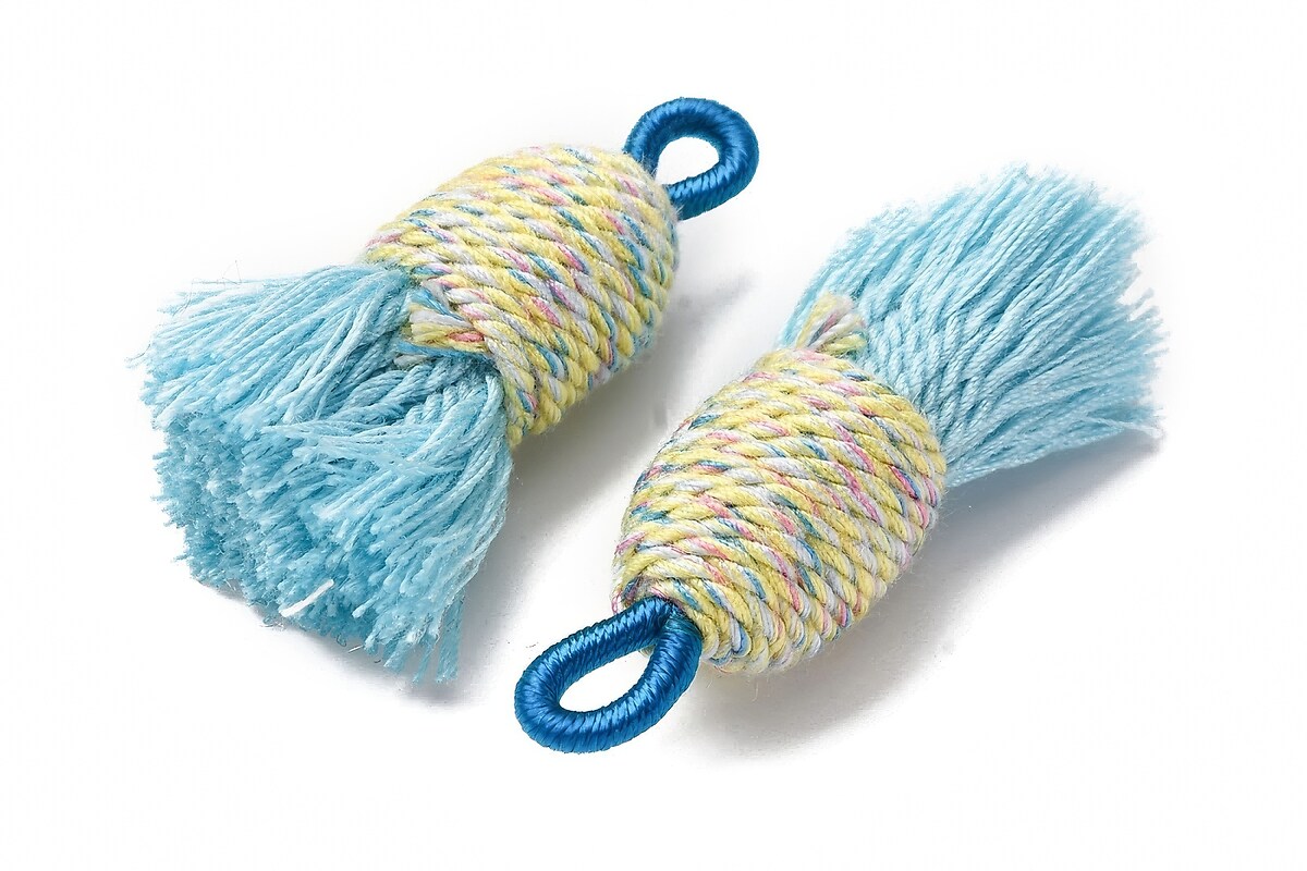 Ciucure mare din bumbac si polyester 32-37x11-12mm - albastru multicolor