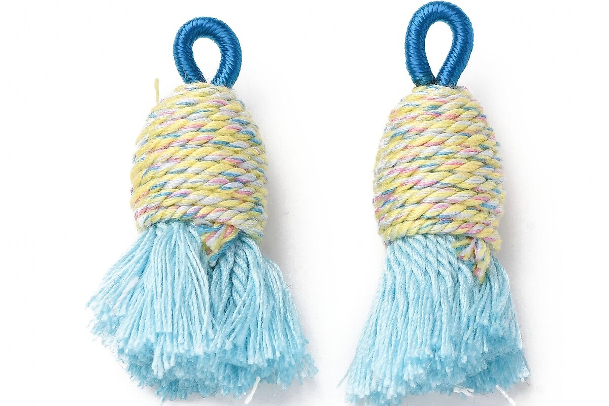 Ciucure mare din bumbac si polyester 32-37x11-12mm - albastru multicolor