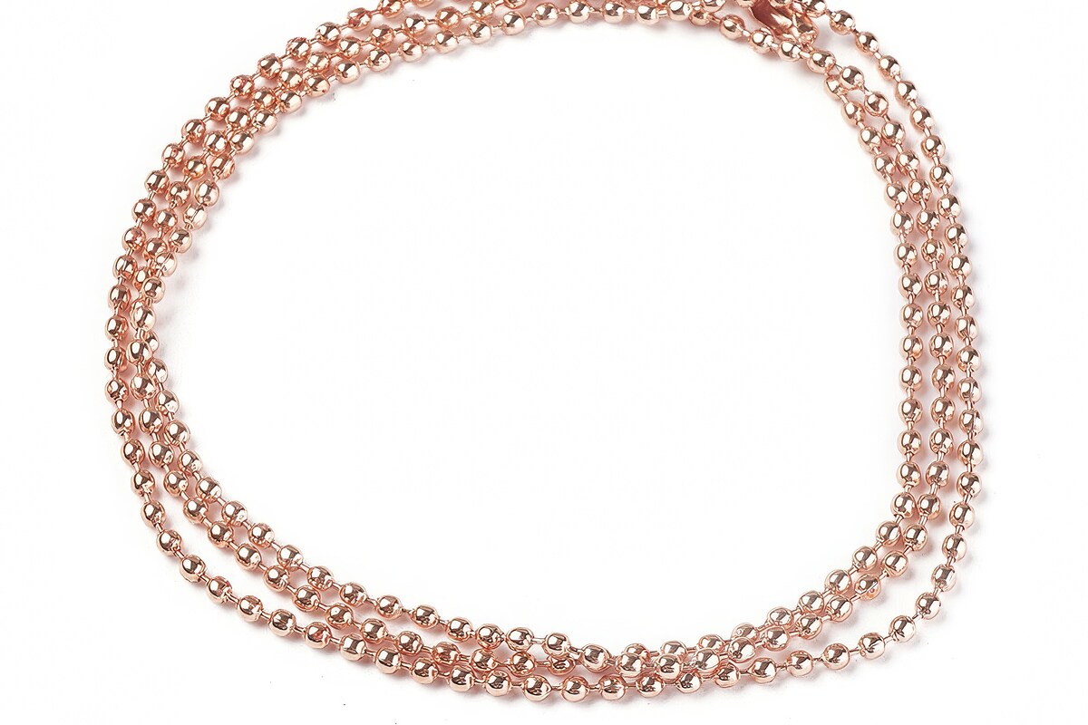 Lant metalic sudat cu bile 2,4mm cu inchizatoare, lungime 70cm - rose gold