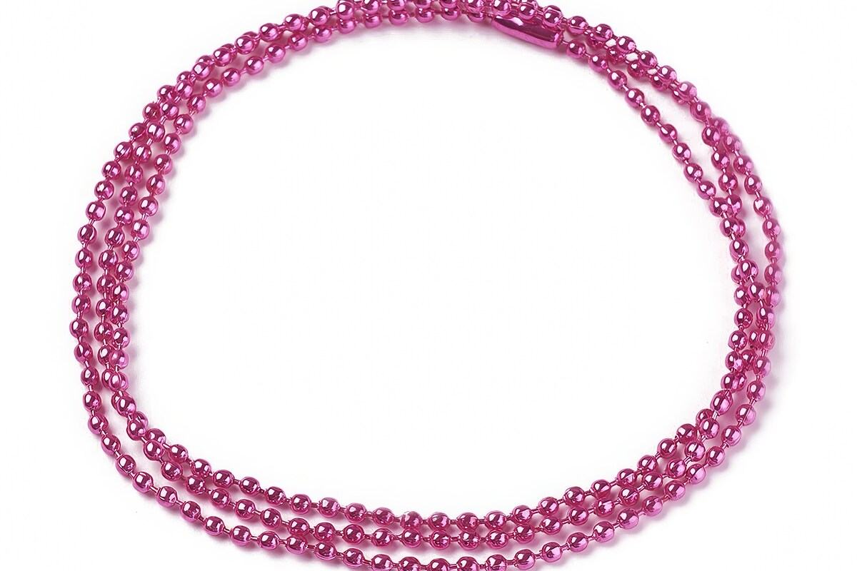 Lant metalic sudat cu bile 2,4mm cu inchizatoare, lungime 70cm - roz violet