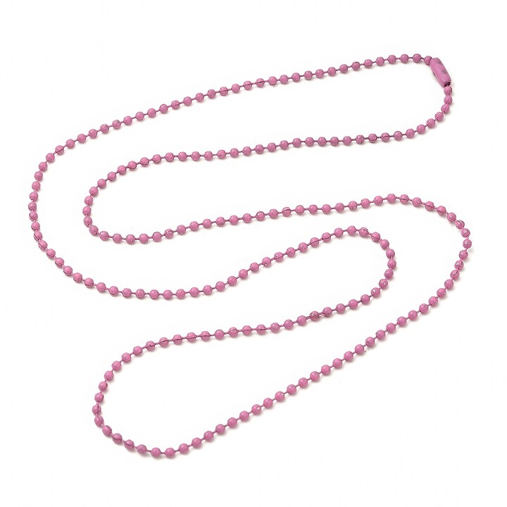 Lant metalic sudat cu bile 2,4mm cu inchizatoare, lungime 70cm - roz mat