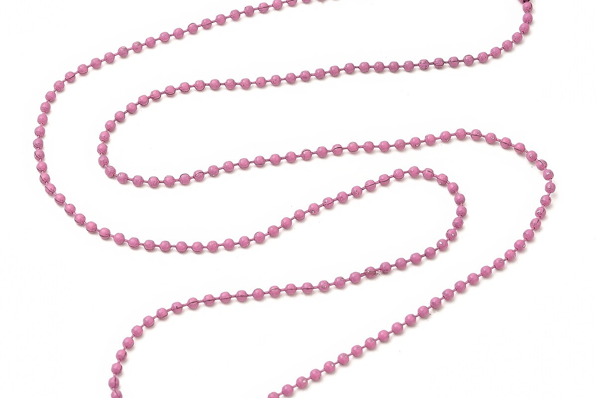Lant metalic sudat cu bile 2,4mm cu inchizatoare, lungime 70cm - roz mat