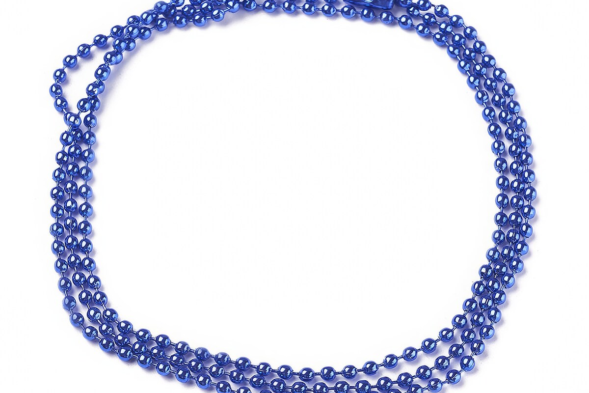 Lant metalic sudat cu bile 2,4mm cu inchizatoare, lungime 70cm - albastru