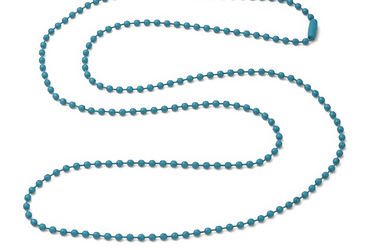 Lant metalic sudat cu bile 2,4mm cu inchizatoare, lungime 70cm - turcoaz mat