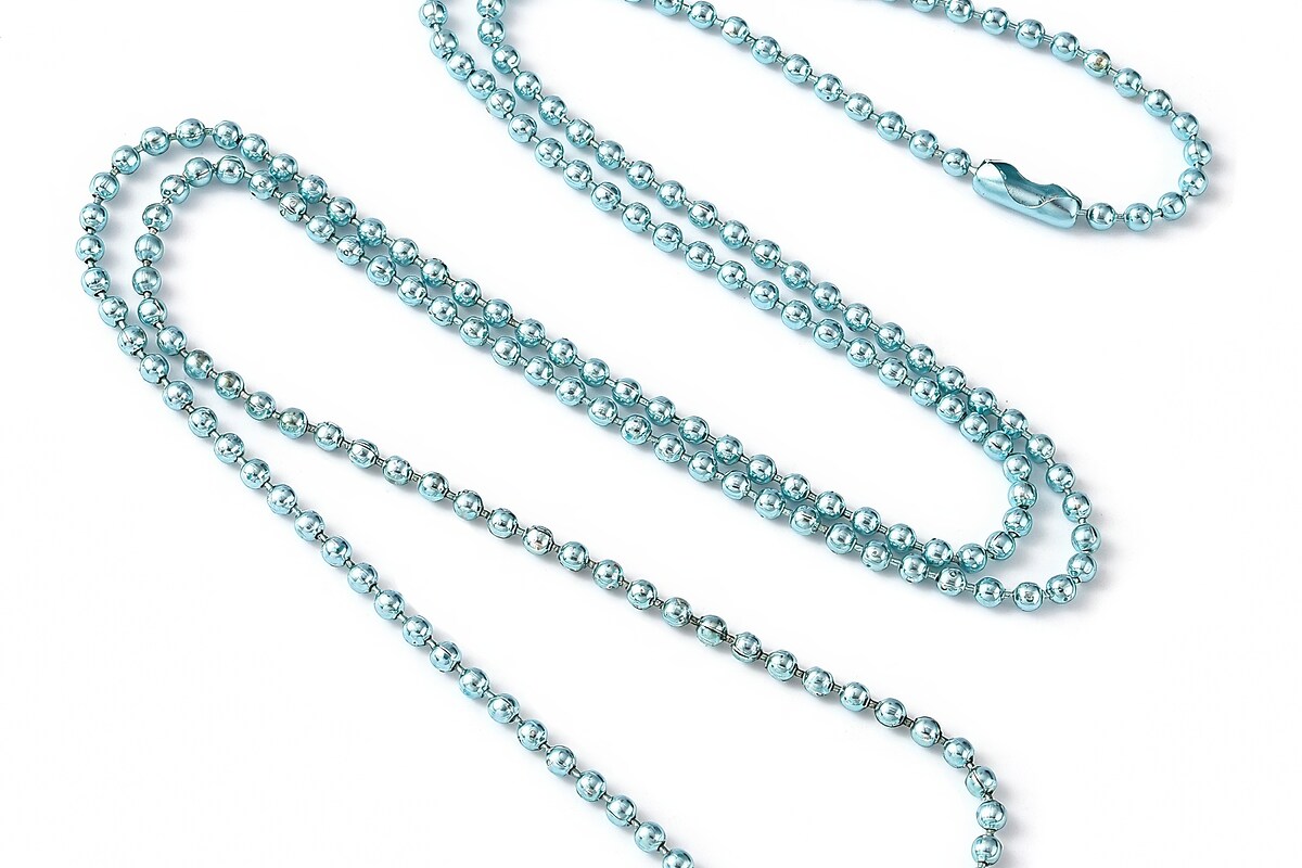 Lant metalic sudat cu bile 2,4mm cu inchizatoare, lungime 70cm - albastru deschis