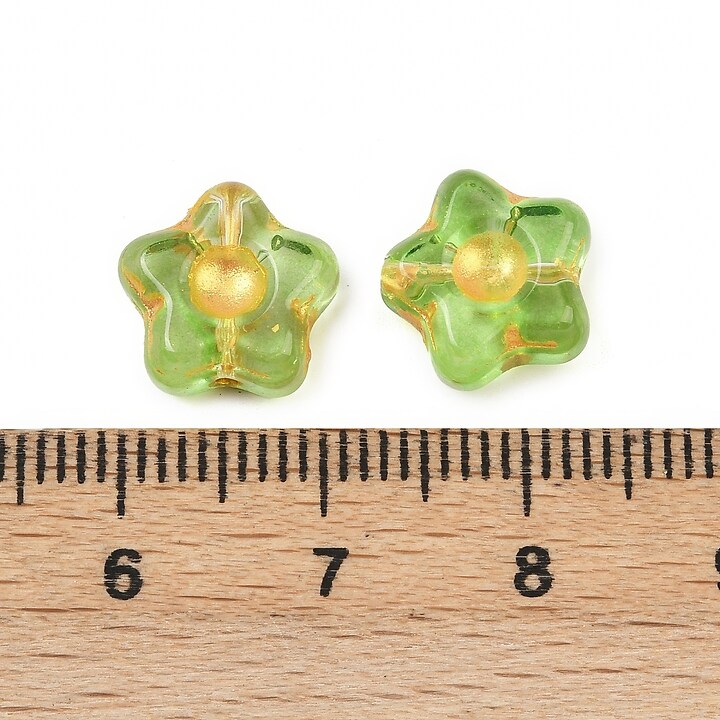 Margele de sticla electroplacate cu foita aurie floare 10,5x11mm - verde
