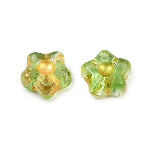Margele de sticla electroplacate cu foita aurie floare 10,5x11mm - verde