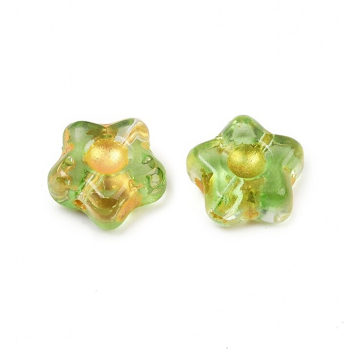 Margele de sticla electroplacate cu foita aurie floare 10,5x11mm - verde
