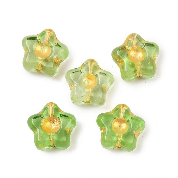 Margele de sticla electroplacate cu foita aurie floare 10,5x11mm - verde