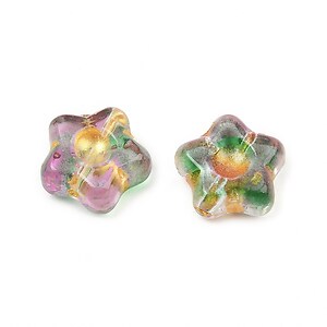 Margele de sticla electroplacate cu foita aurie floare 10,5x11mm - verde-roz