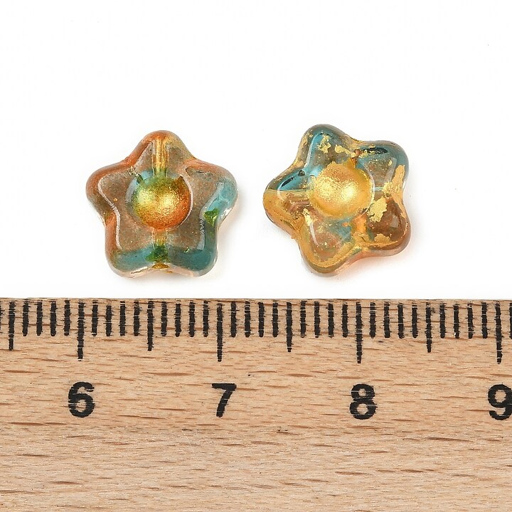 Margele de sticla electroplacate cu foita aurie floare 10,5x11mm - verde-mix