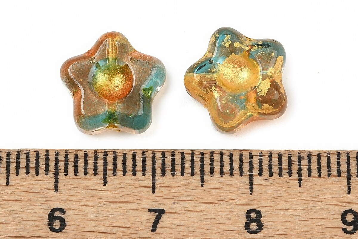 Margele de sticla electroplacate cu foita aurie floare 10,5x11mm - verde-mix