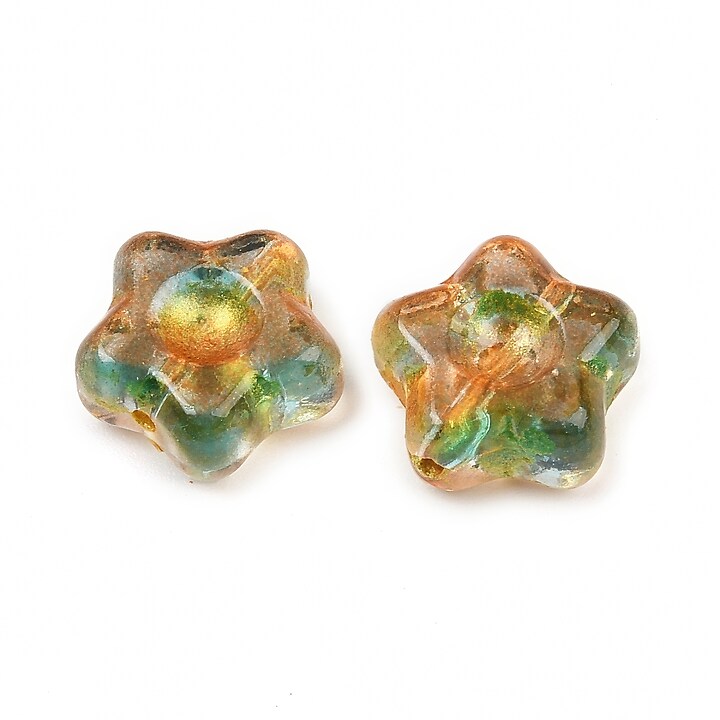 Margele de sticla electroplacate cu foita aurie floare 10,5x11mm - verde-mix