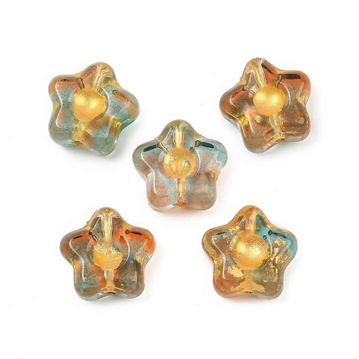 Margele de sticla electroplacate cu foita aurie floare 10,5x11mm - verde-mix