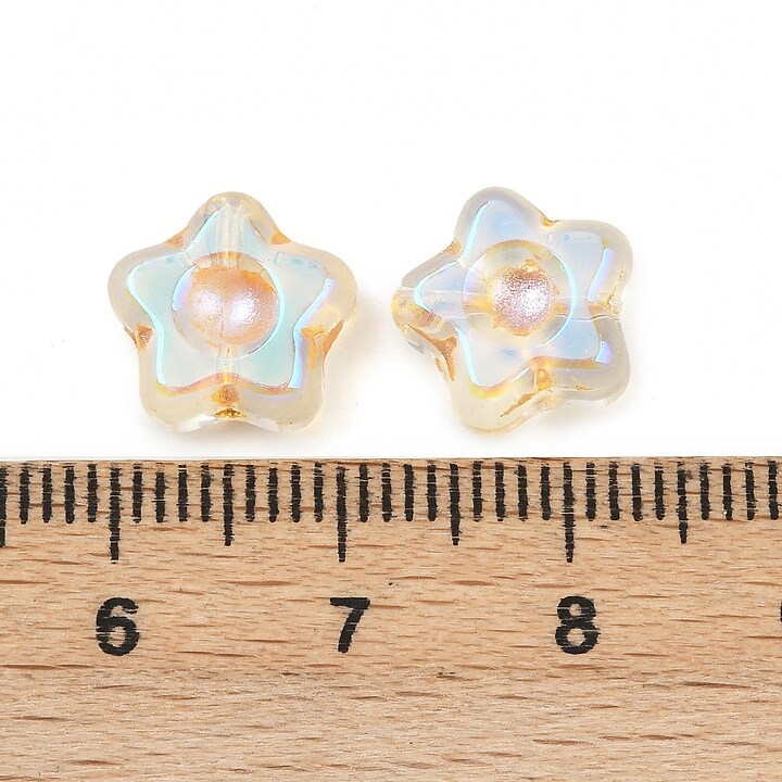 Margele de sticla electroplacate cu foita aurie floare 10,5x11mm - alb AB