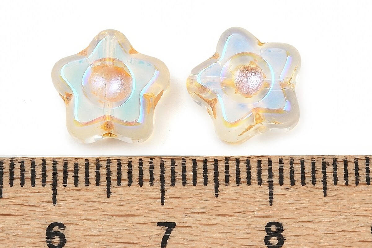 Margele de sticla electroplacate cu foita aurie floare 10,5x11mm - alb AB