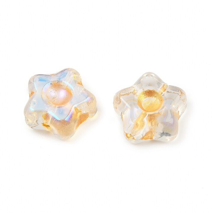 Margele de sticla electroplacate cu foita aurie floare 10,5x11mm - alb AB