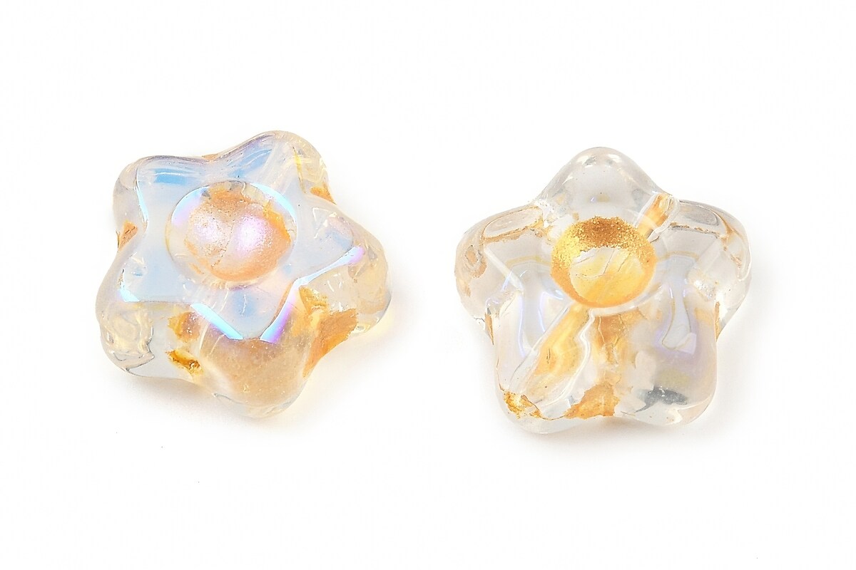 Margele de sticla electroplacate cu foita aurie floare 10,5x11mm - alb AB