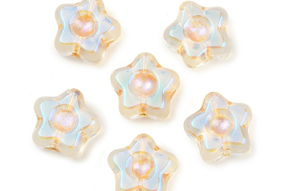 Margele de sticla electroplacate cu foita aurie floare 10,5x11mm - alb AB