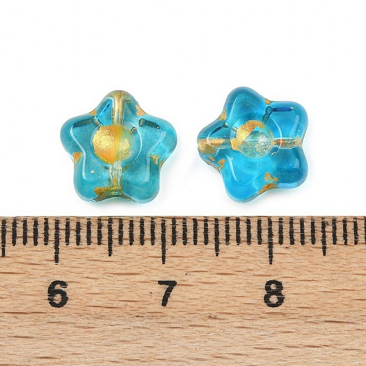 Margele de sticla electroplacate cu foita aurie floare 10,5x11mm - albastru