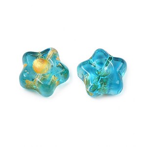 Margele de sticla electroplacate cu foita aurie floare 10,5x11mm - albastru