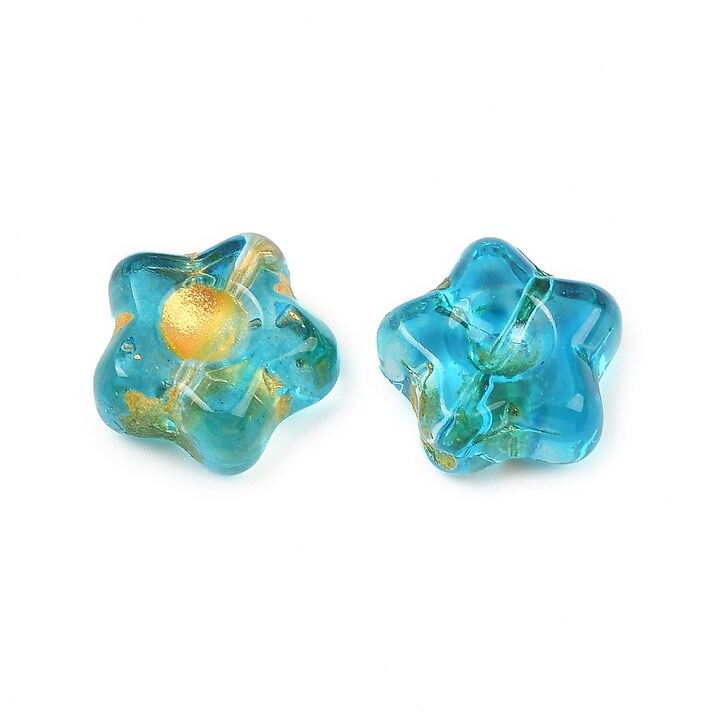 Margele de sticla electroplacate cu foita aurie floare 10,5x11mm - albastru