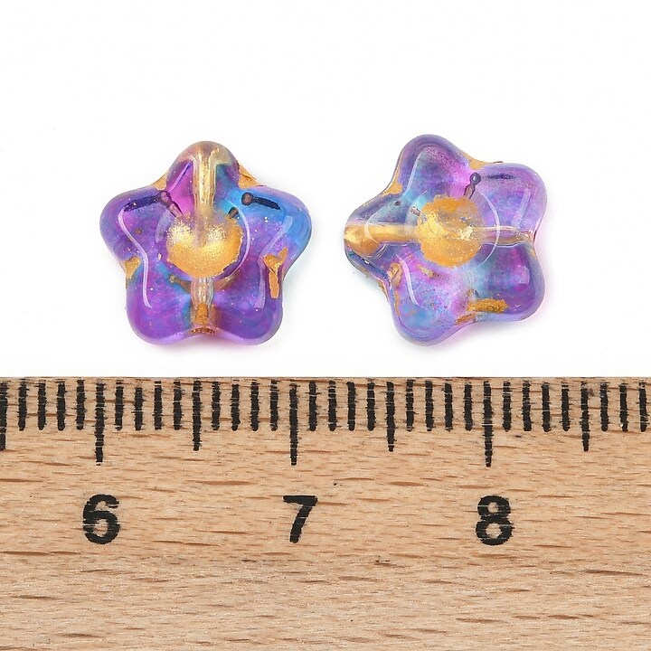 Margele de sticla electroplacate cu foita aurie floare 10,5x11mm - albastru-mov