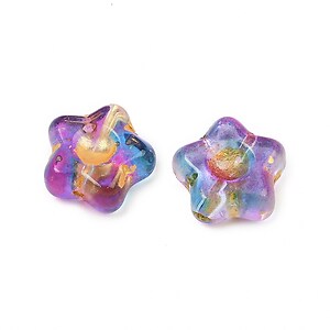 Margele de sticla electroplacate cu foita aurie floare 10,5x11mm - albastru-mov