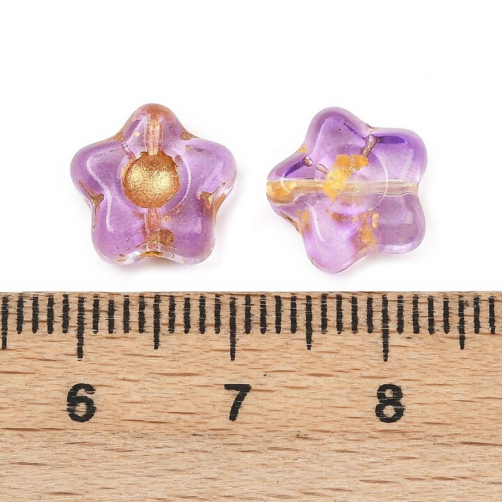 Margele de sticla electroplacate cu foita aurie floare 10,5x11mm - mov lila
