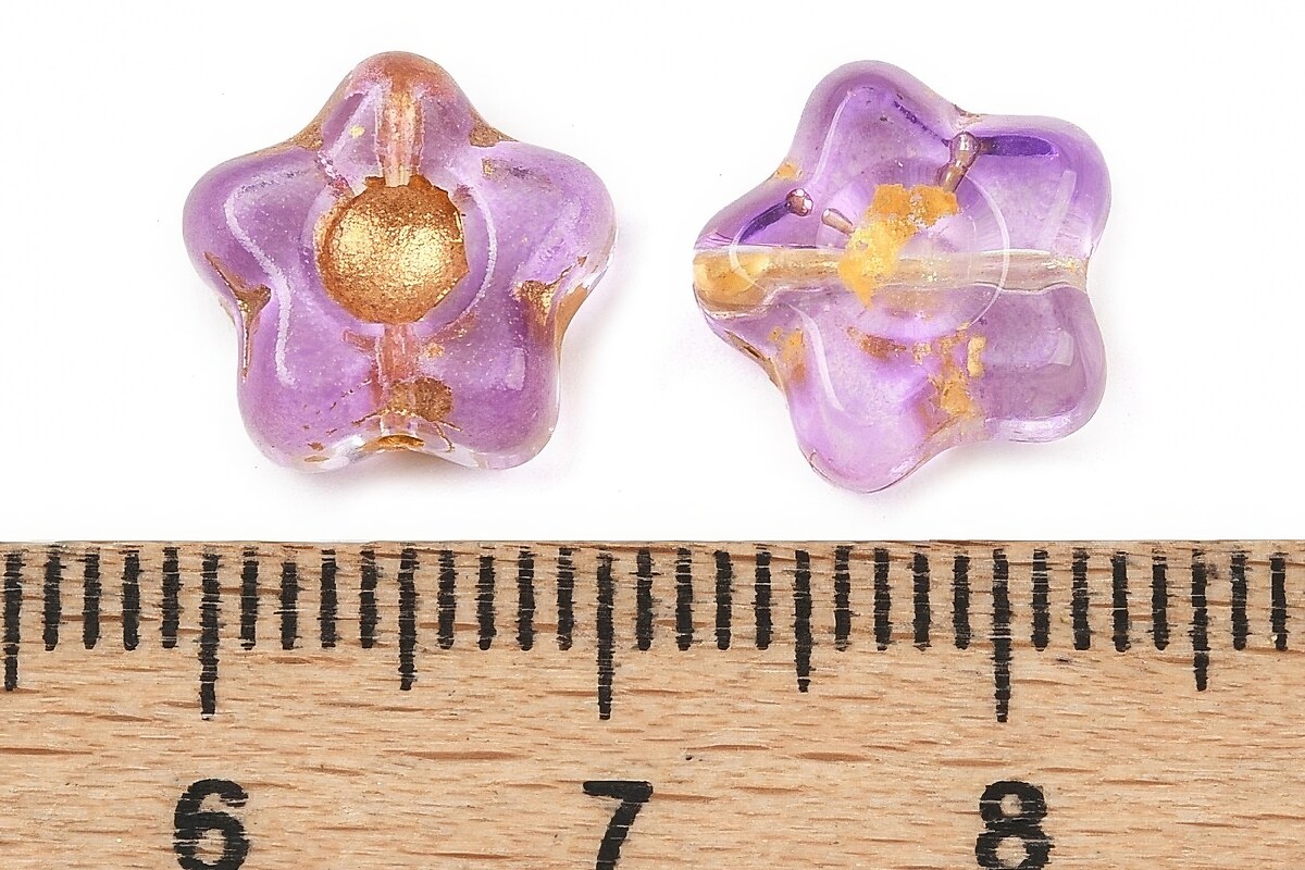 Margele de sticla electroplacate cu foita aurie floare 10,5x11mm - mov lila