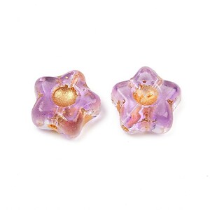 Margele de sticla electroplacate cu foita aurie floare 10,5x11mm - mov lila