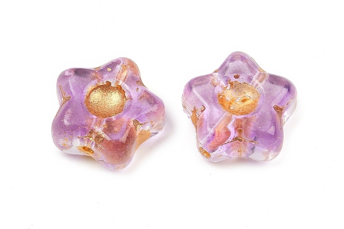 Margele de sticla electroplacate cu foita aurie floare 10,5x11mm - mov lila