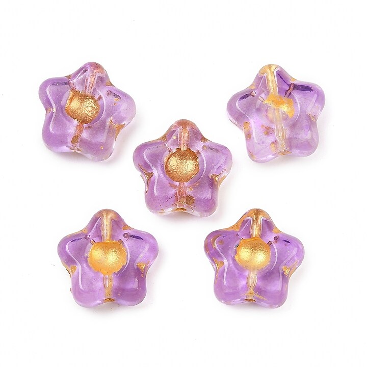 Margele de sticla electroplacate cu foita aurie floare 10,5x11mm - mov lila