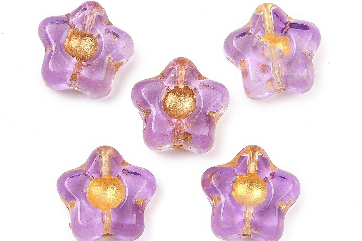 Margele de sticla electroplacate cu foita aurie floare 10,5x11mm - mov lila