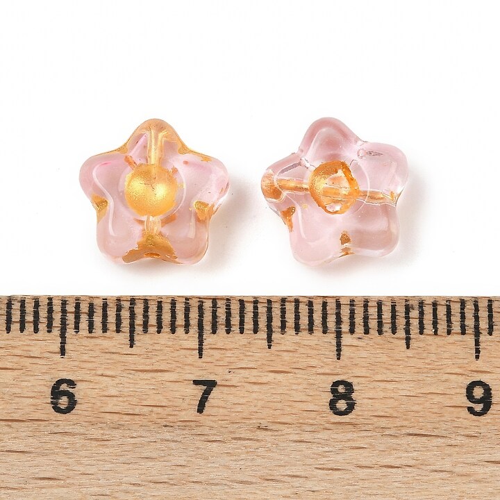 Margele de sticla electroplacate cu foita aurie floare 10,5x11mm - roz