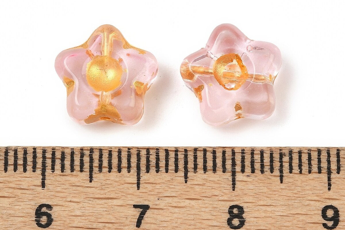 Margele de sticla electroplacate cu foita aurie floare 10,5x11mm - roz