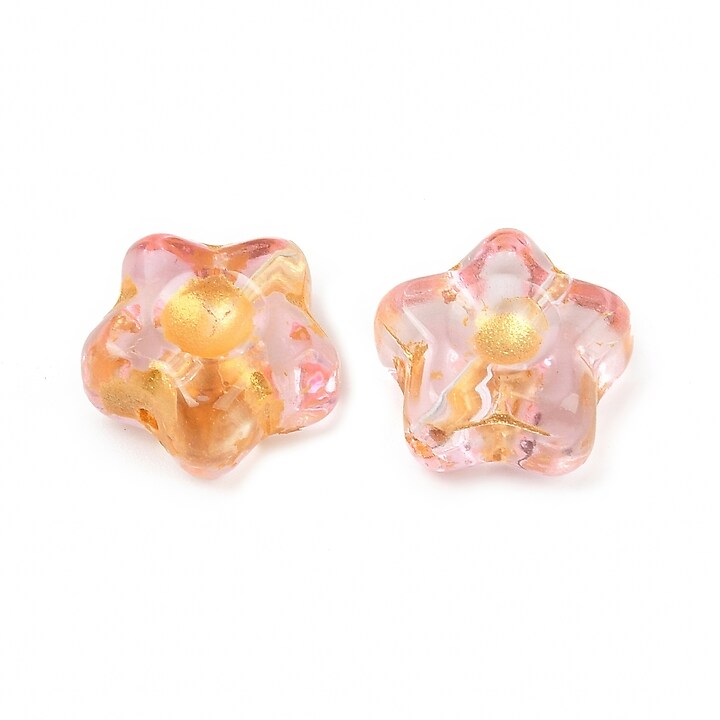 Margele de sticla electroplacate cu foita aurie floare 10,5x11mm - roz