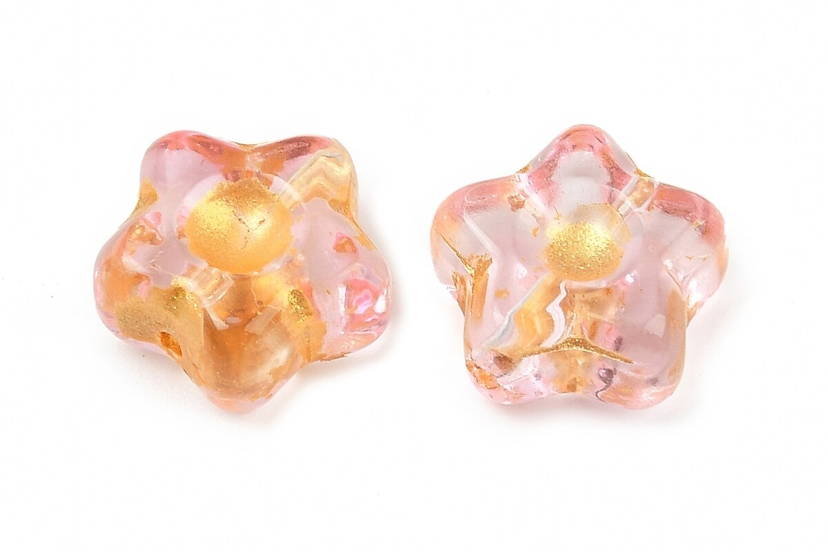 Margele de sticla electroplacate cu foita aurie floare 10,5x11mm - roz