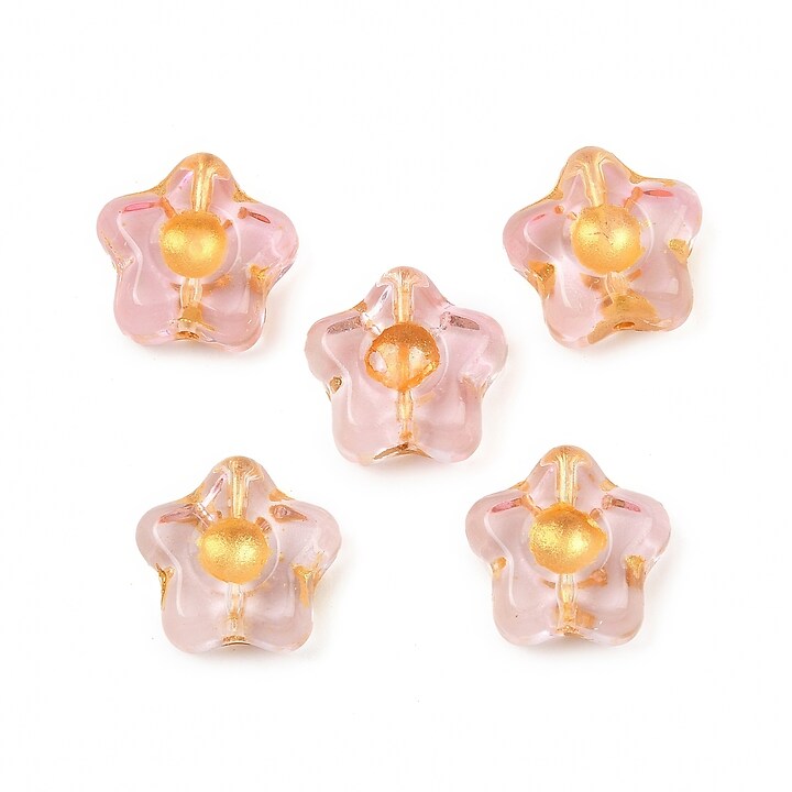 Margele de sticla electroplacate cu foita aurie floare 10,5x11mm - roz