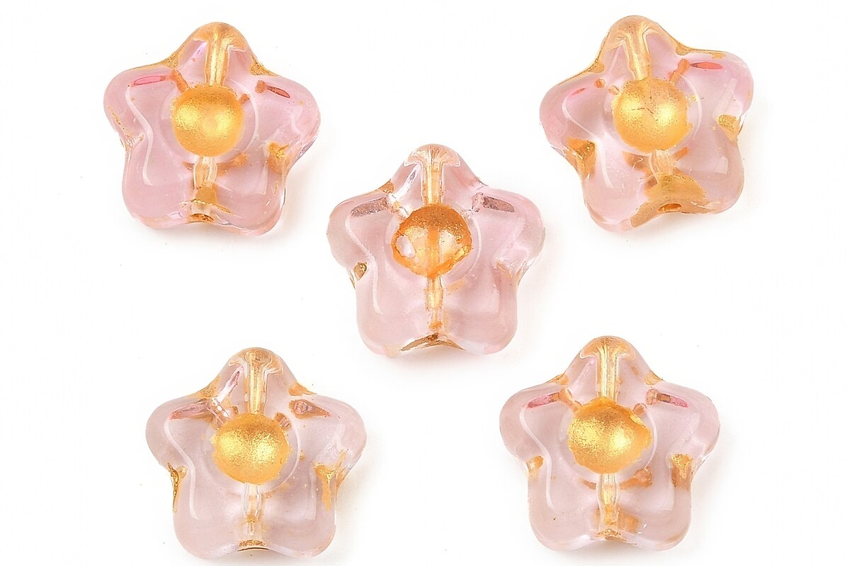Margele de sticla electroplacate cu foita aurie floare 10,5x11mm - roz
