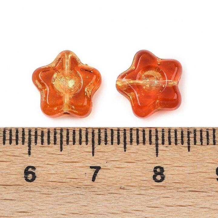 Margele de sticla electroplacate cu foita aurie floare 10,5x11mm - portocaliu