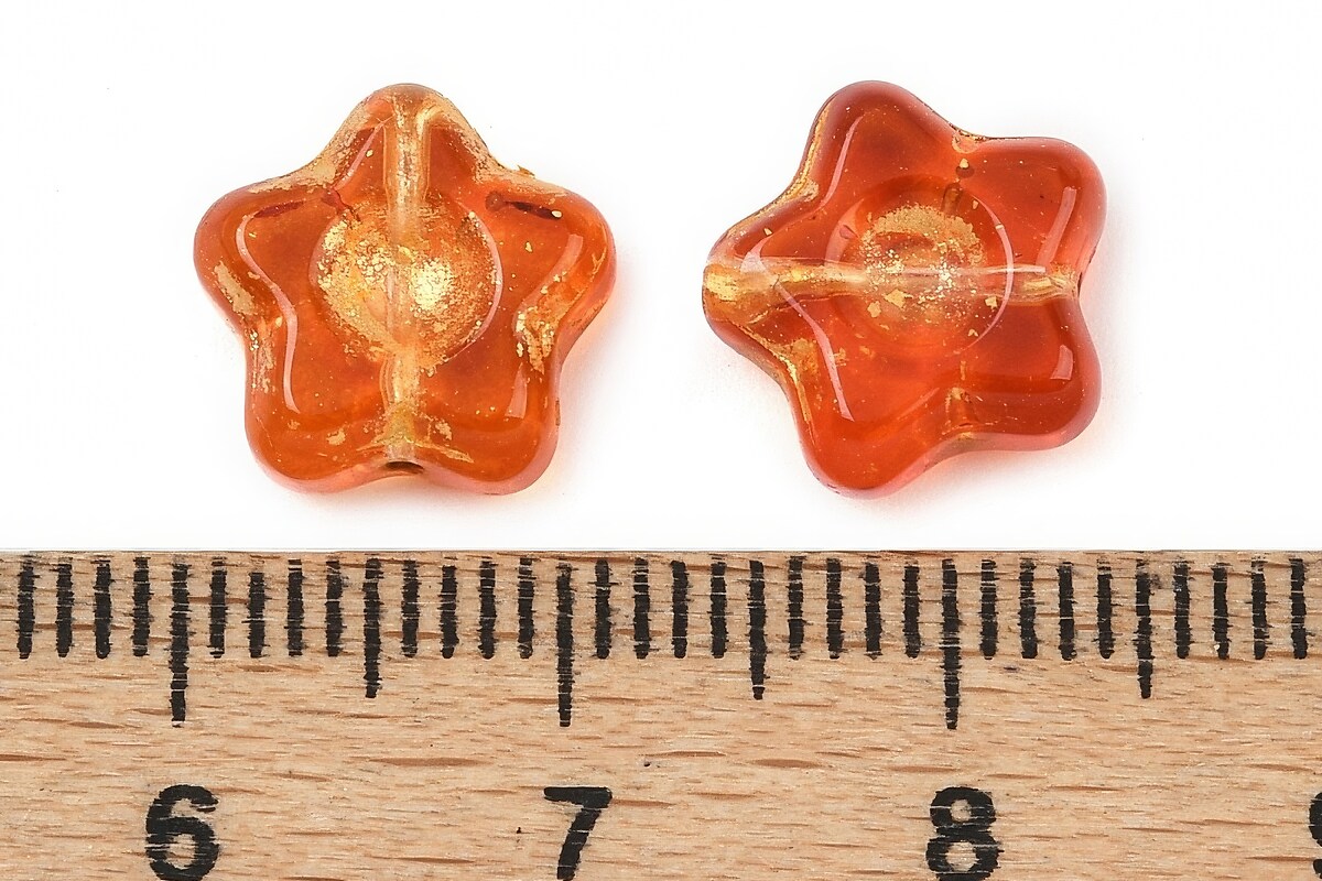 Margele de sticla electroplacate cu foita aurie floare 10,5x11mm - portocaliu