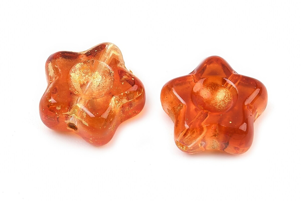 Margele de sticla electroplacate cu foita aurie floare 10,5x11mm - portocaliu