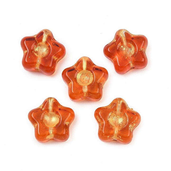 Margele de sticla electroplacate cu foita aurie floare 10,5x11mm - portocaliu