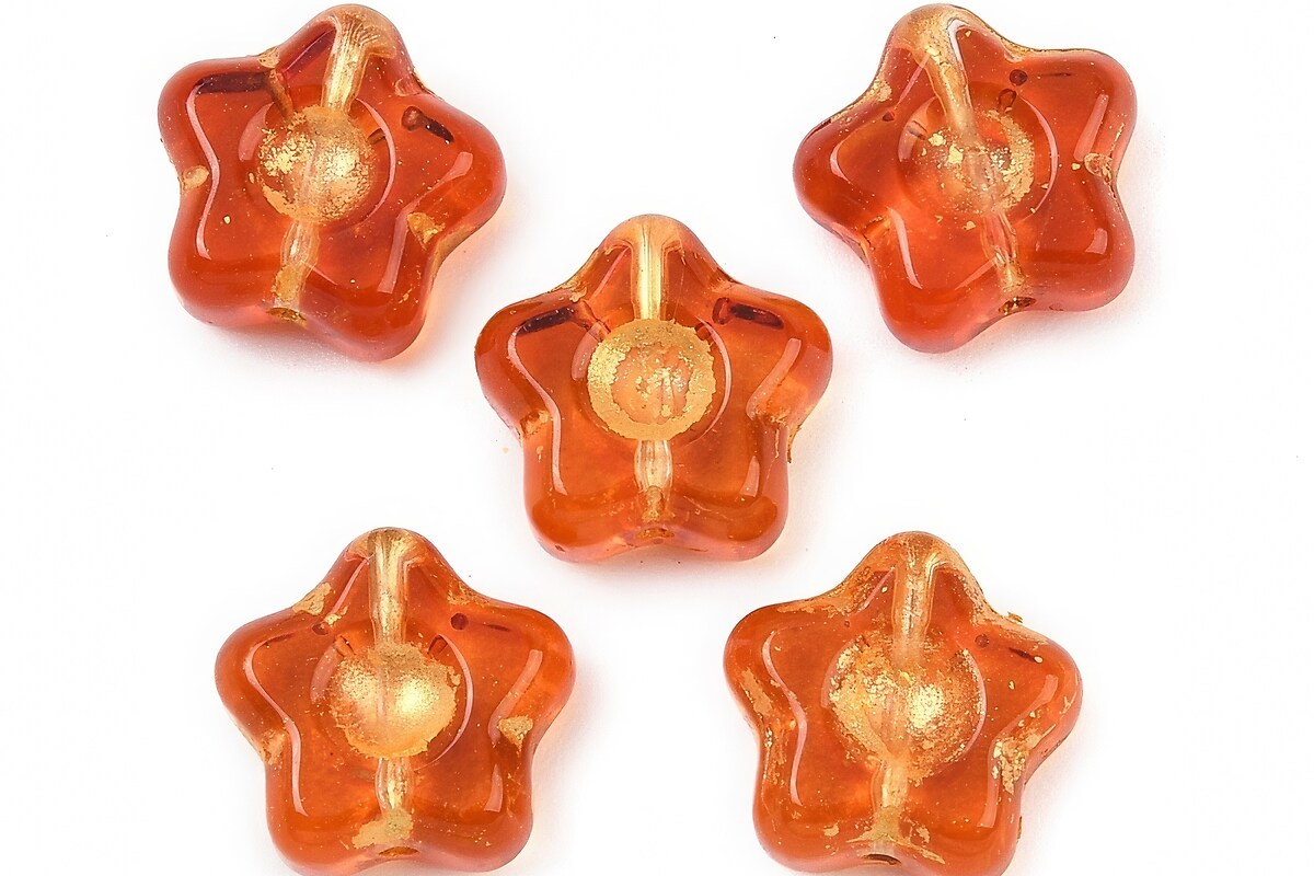 Margele de sticla electroplacate cu foita aurie floare 10,5x11mm - portocaliu